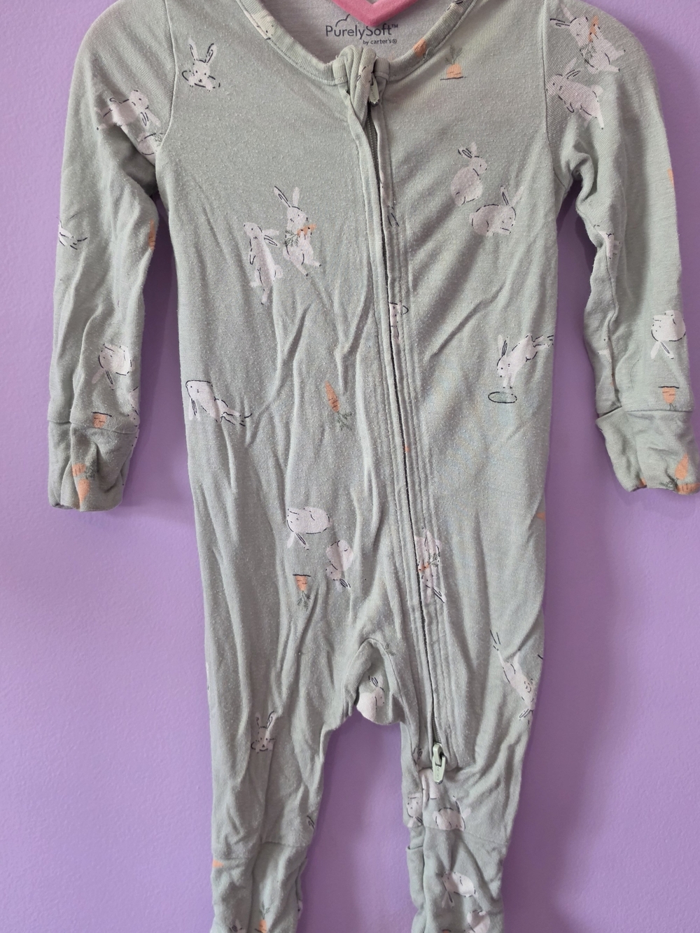 Carter's Sage Bunny Zip Front One-Piece Footie
